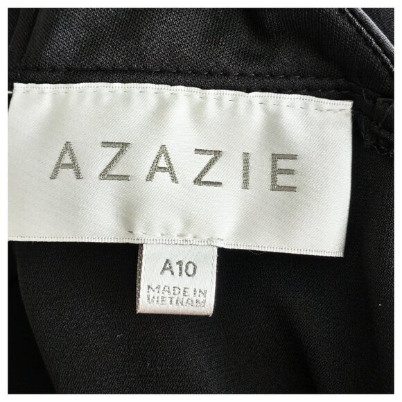 Azazie x Delaney Childs Bridesmaid Dress Black Satin Size A 10 Sexy High Neck - Picture 6 of 7